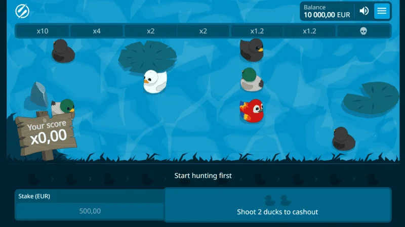 Exploding Ducks - pantalla de juego con patos en el agua